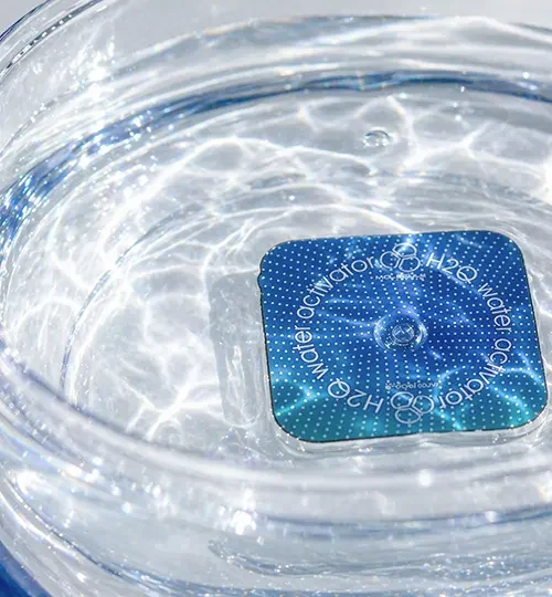 Sunlight through the water reveals the small H2Q tile at the centre of the real bowl