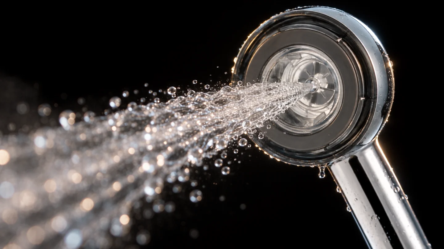 PREMIUM shower with water flowing from its central nozzle
